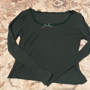 Brandy Melville Forest Green Lace Trim Blouse